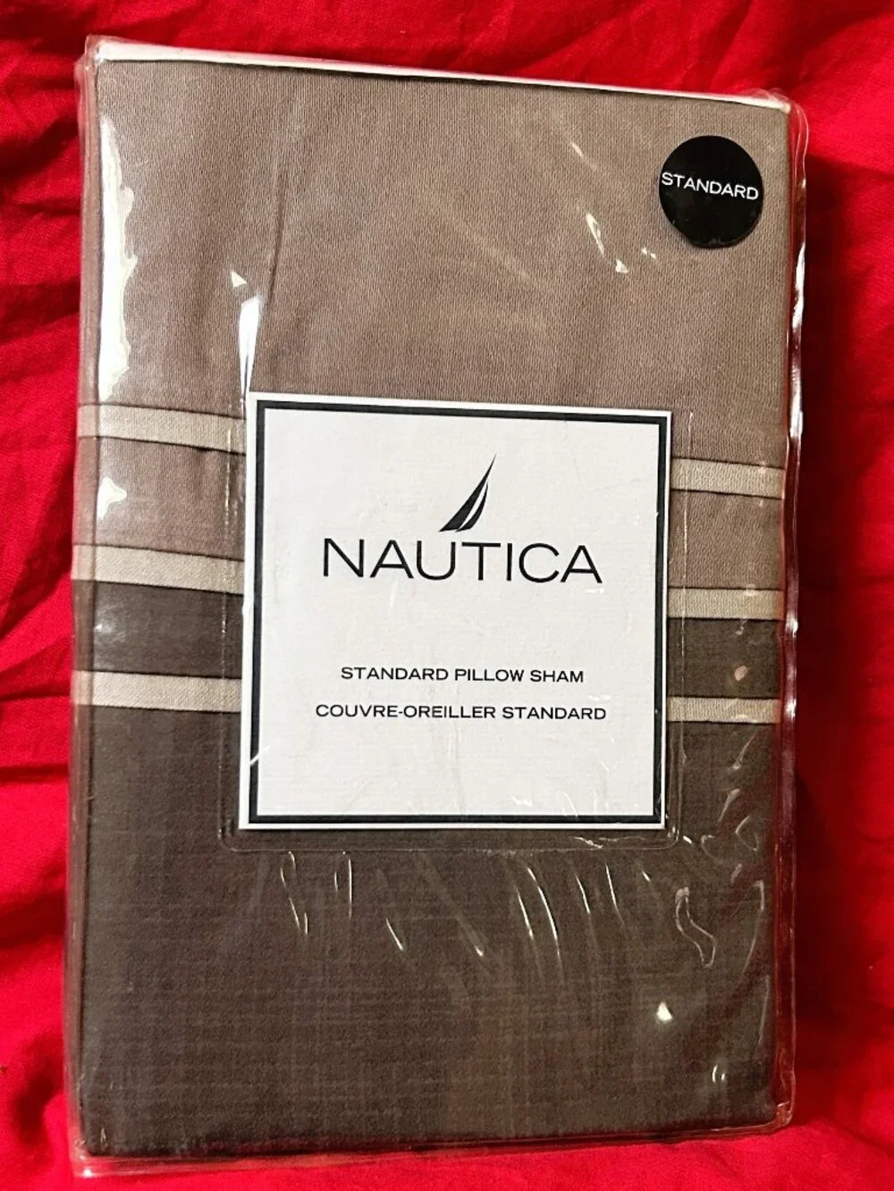 vintage Standard SATEEN Pillow Sham~Nautica Silver Bay~gray silver mauve stripe